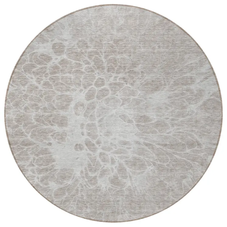 8' Taupe Beige And Ivory Round Abstract Washable Indoor Outdoor Area Rug