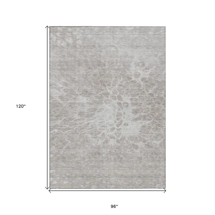8' X 10' Taupe Beige And Ivory Abstract Washable Indoor Outdoor Area Rug