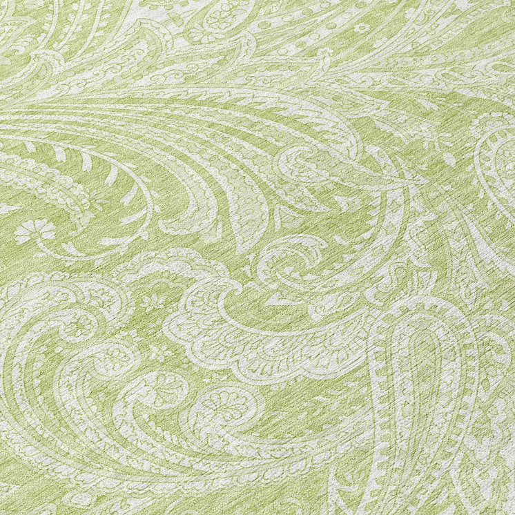 8' Green And Ivory Round Paisley Washable Indoor Outdoor Area Rug