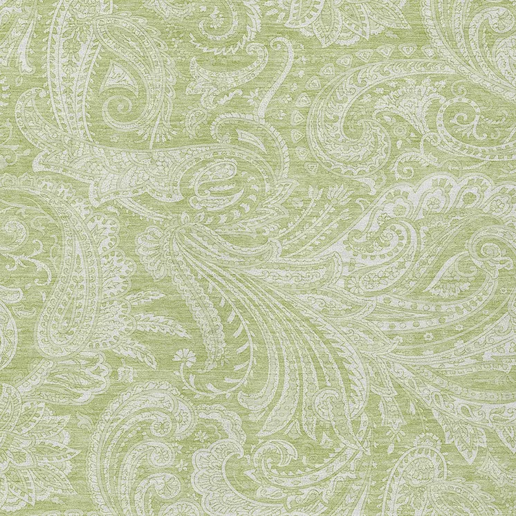 8' X 10' Green And Ivory Paisley Washable Indoor Outdoor Area Rug