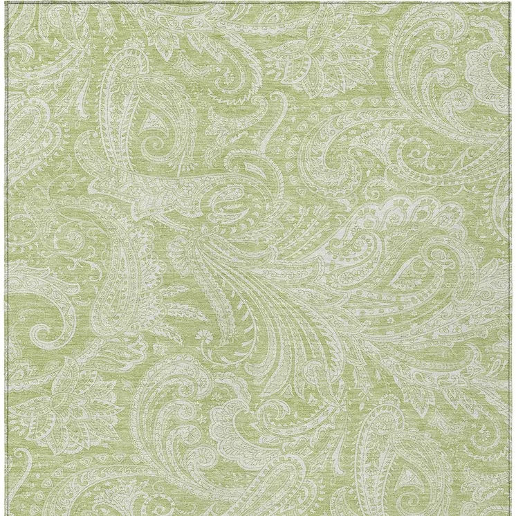 10' X 14' Green And Ivory Paisley Washable Indoor Outdoor Area Rug
