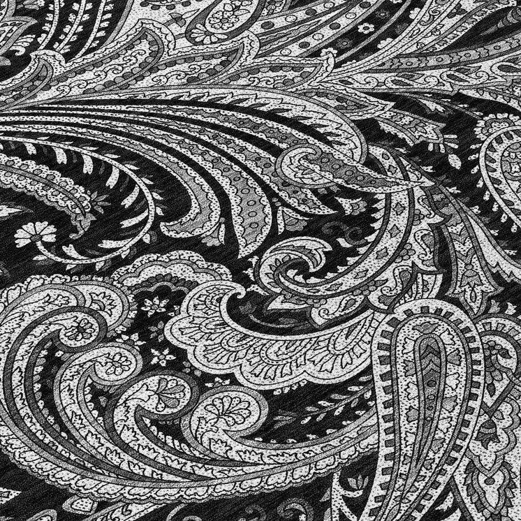 8' Black Gray And White Round Paisley Washable Indoor Outdoor Area Rug