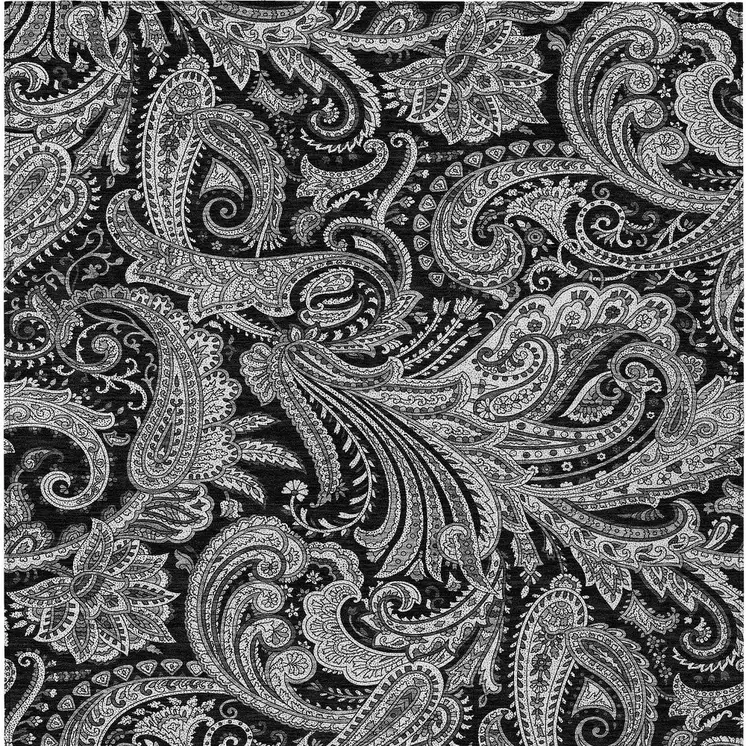 10' X 14' Black Gray And White Paisley Washable Indoor Outdoor Area Rug