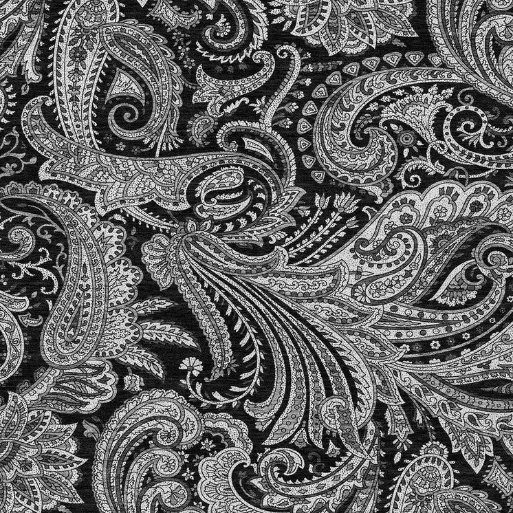 10' X 14' Black Gray And White Paisley Washable Indoor Outdoor Area Rug
