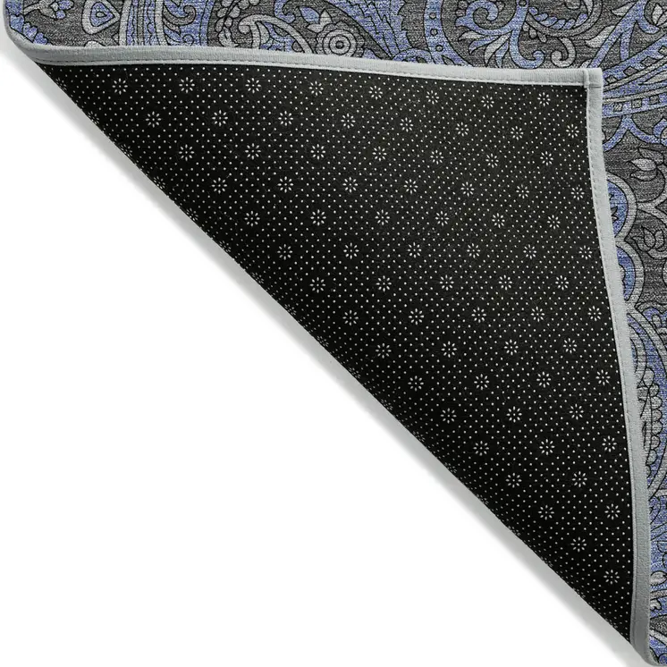 3' X 5' Charcoal Gray And Blue Paisley Washable Indoor Outdoor Area Rug