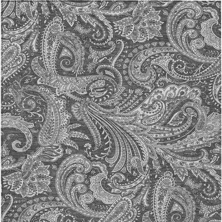 3' X 5' Gray Charcoal And Ivory Paisley Washable Indoor Outdoor Area Rug