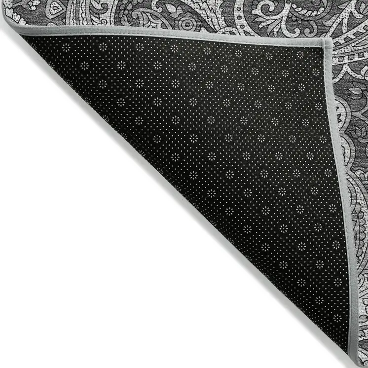 10' X 14' Gray Charcoal And Ivory Paisley Washable Indoor Outdoor Area Rug