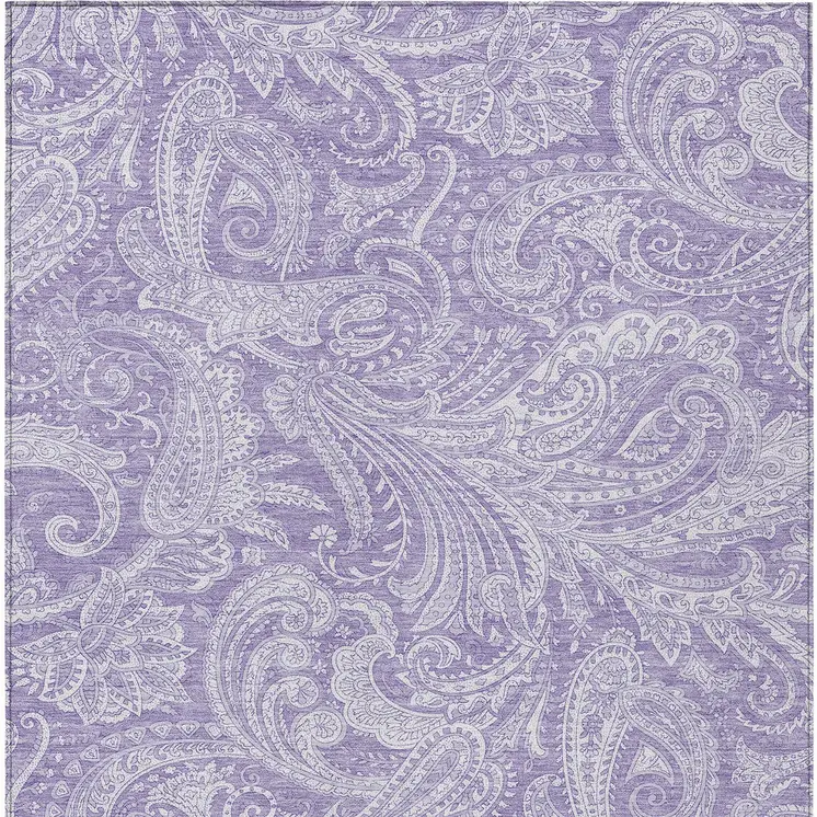 5' X 8' Lavender Purple And Ivory Paisley Washable Indoor Outdoor Area Rug