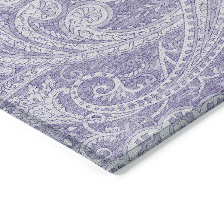 5' X 8' Lavender Purple And Ivory Paisley Washable Indoor Outdoor Area Rug