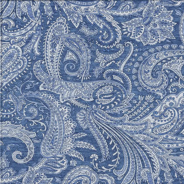10' X 14' Navy Blue And Denim Blue Paisley Washable Indoor Outdoor Area Rug