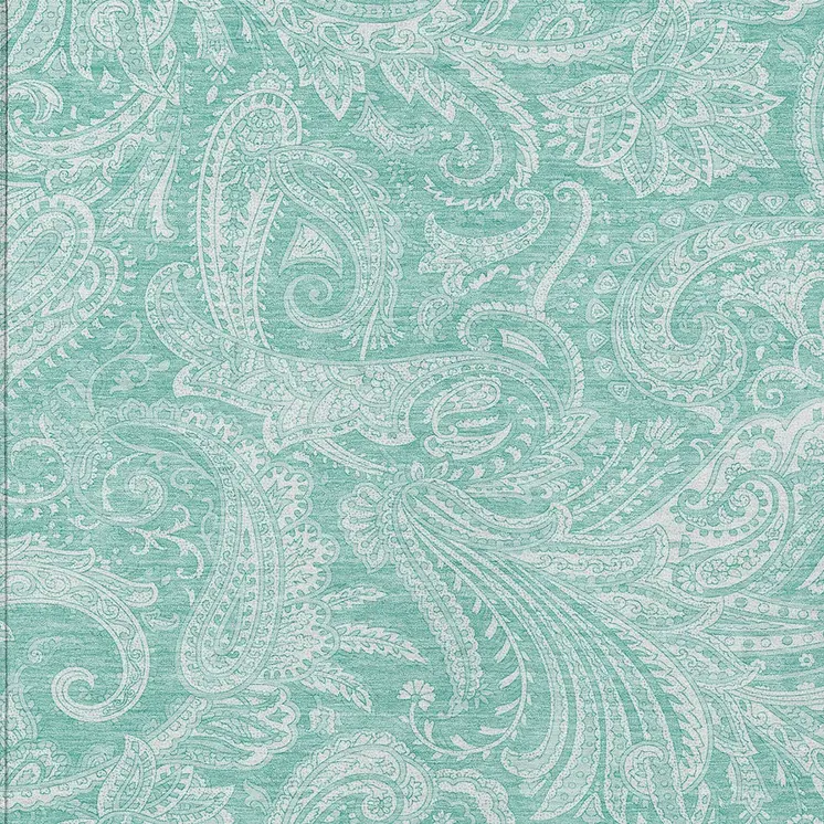 3' X 5' Teal Blue And Ivory Paisley Washable Indoor Outdoor Area Rug