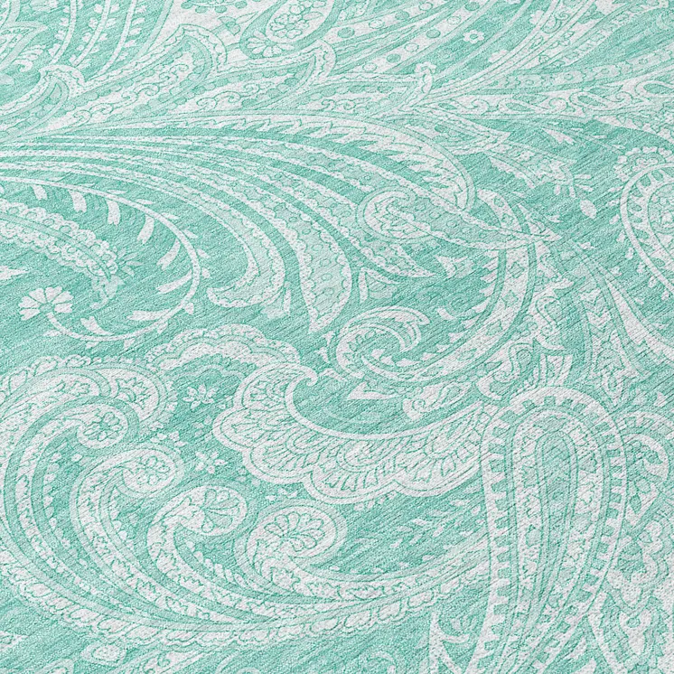 8' Teal Blue And Ivory Round Paisley Washable Indoor Outdoor Area Rug