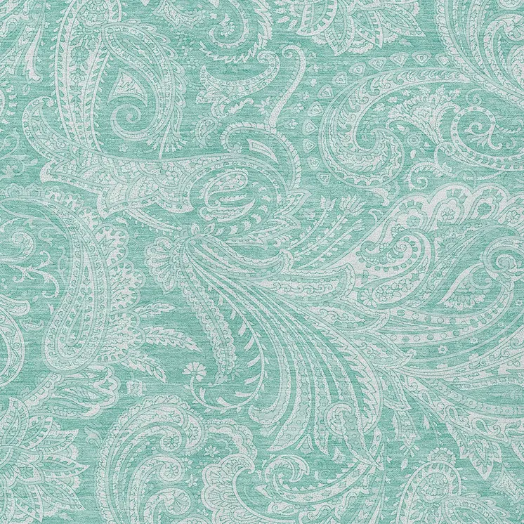 8' X 10' Teal Blue And Ivory Paisley Washable Indoor Outdoor Area Rug