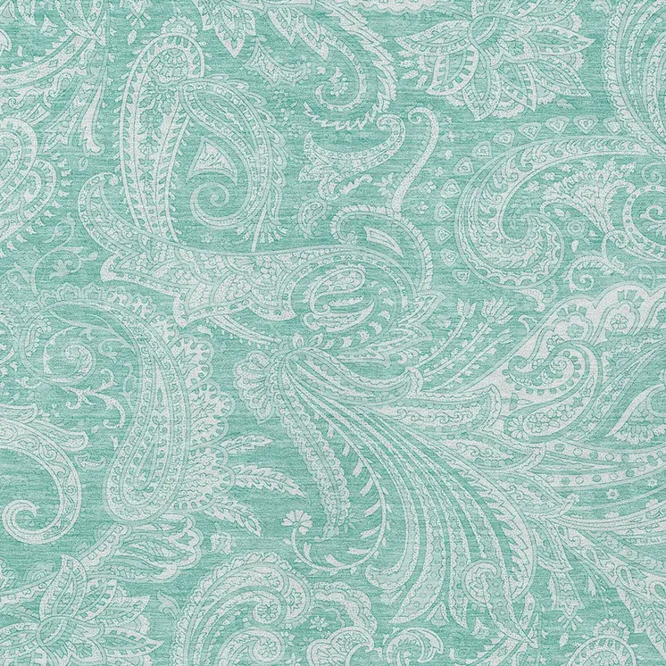 10' X 14' Teal Blue And Ivory Paisley Washable Indoor Outdoor Area Rug