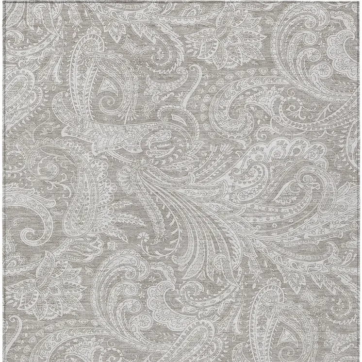 5' X 8' Taupe Beige And Ivory Paisley Washable Indoor Outdoor Area Rug