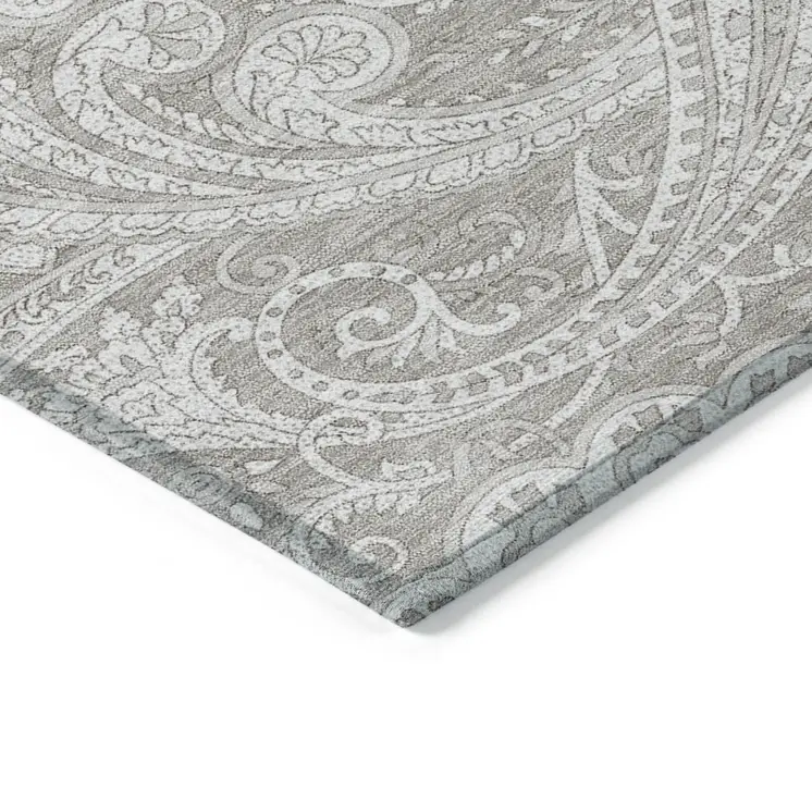 8' X 10' Taupe Beige And Ivory Paisley Washable Indoor Outdoor Area Rug