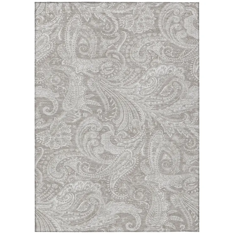 10' X 14' Taupe Beige And Ivory Paisley Washable Indoor Outdoor Area Rug
