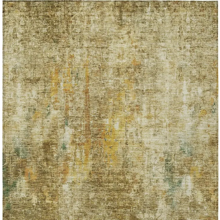 3' X 5' Brown Beige And Gold Abstract Washable Indoor Outdoor Area Rug