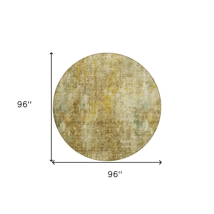 8' Brown Beige And Gold Round Abstract Washable Indoor Outdoor Area Rug