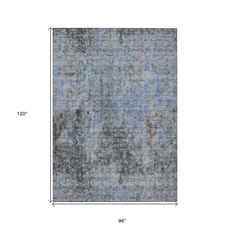 8' X 10' Gray Charcoal And Blue Abstract Washable Indoor Outdoor Area Rug