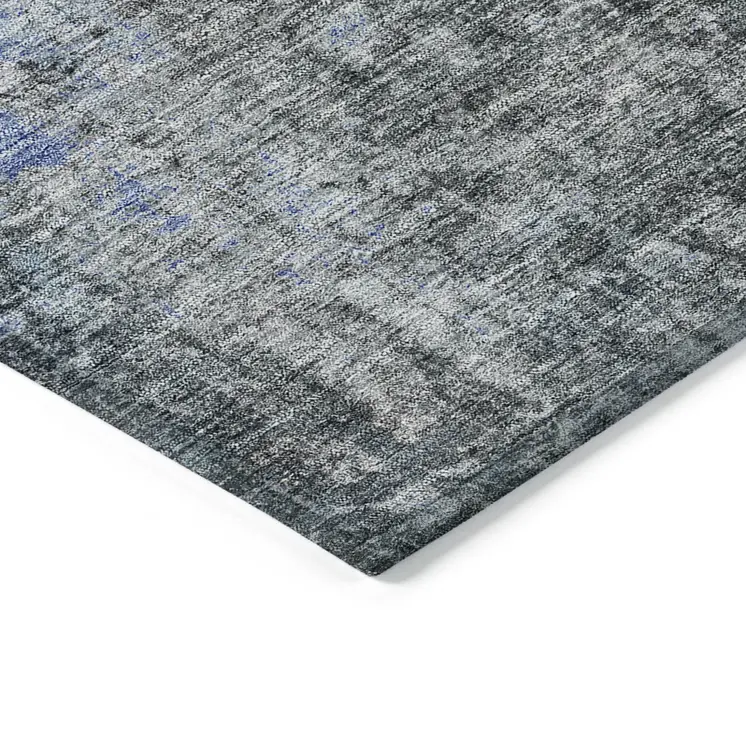 8' X 10' Gray Charcoal And Blue Abstract Washable Indoor Outdoor Area Rug