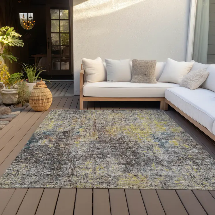 3' X 5' Brown And Gold Abstract Washable Indoor Outdoor Area Rug