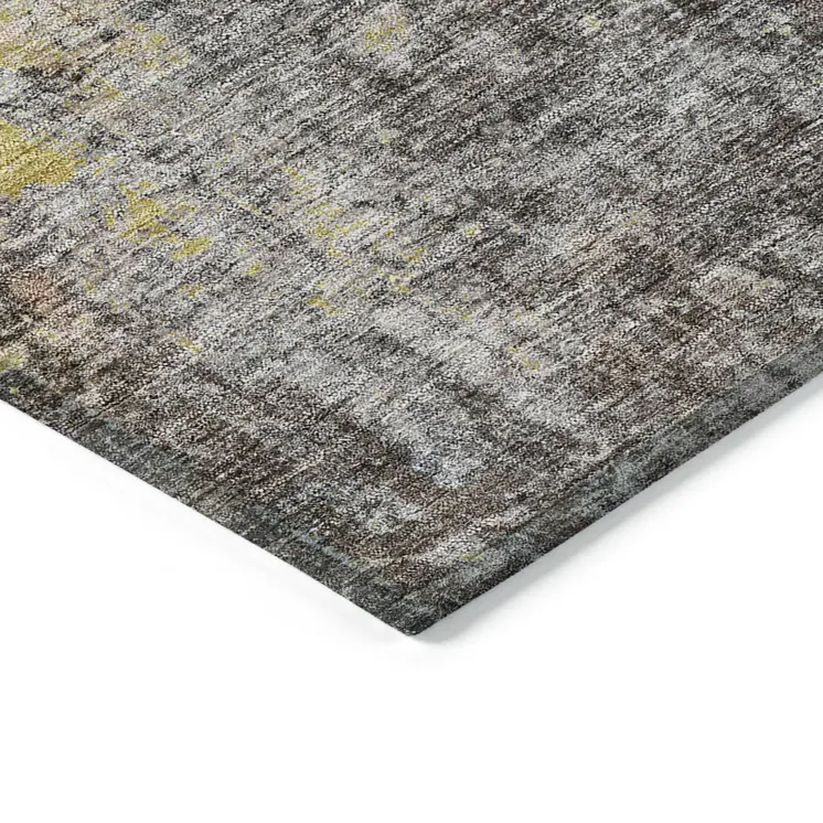 3' X 5' Brown And Gold Abstract Washable Indoor Outdoor Area Rug