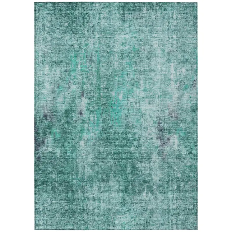 5' X 8' Teal Blue Green And Gray Abstract Washable Indoor Outdoor Area Rug