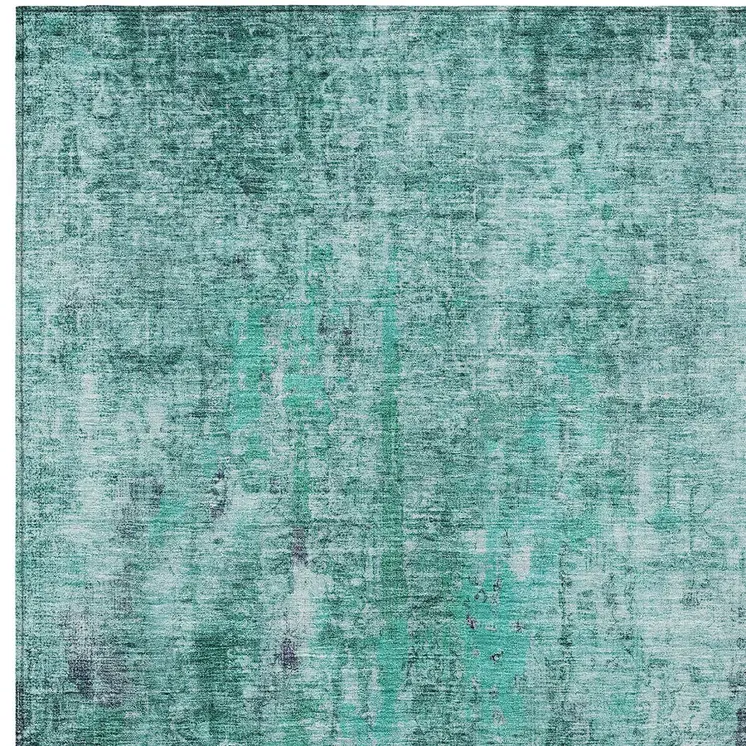 9' X 12' Teal Blue Green And Gray Abstract Washable Indoor Outdoor Area Rug