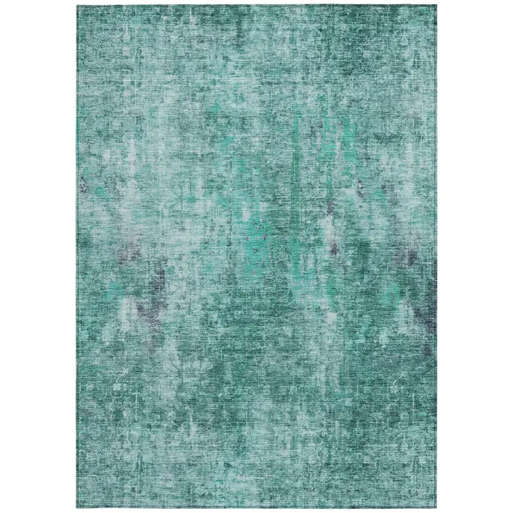 10' X 14' Teal Blue Green And Gray Abstract Washable Indoor Outdoor Area Rug