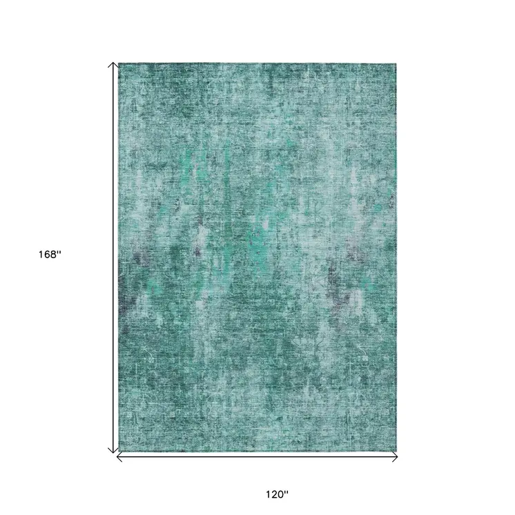 10' X 14' Teal Blue Green And Gray Abstract Washable Indoor Outdoor Area Rug