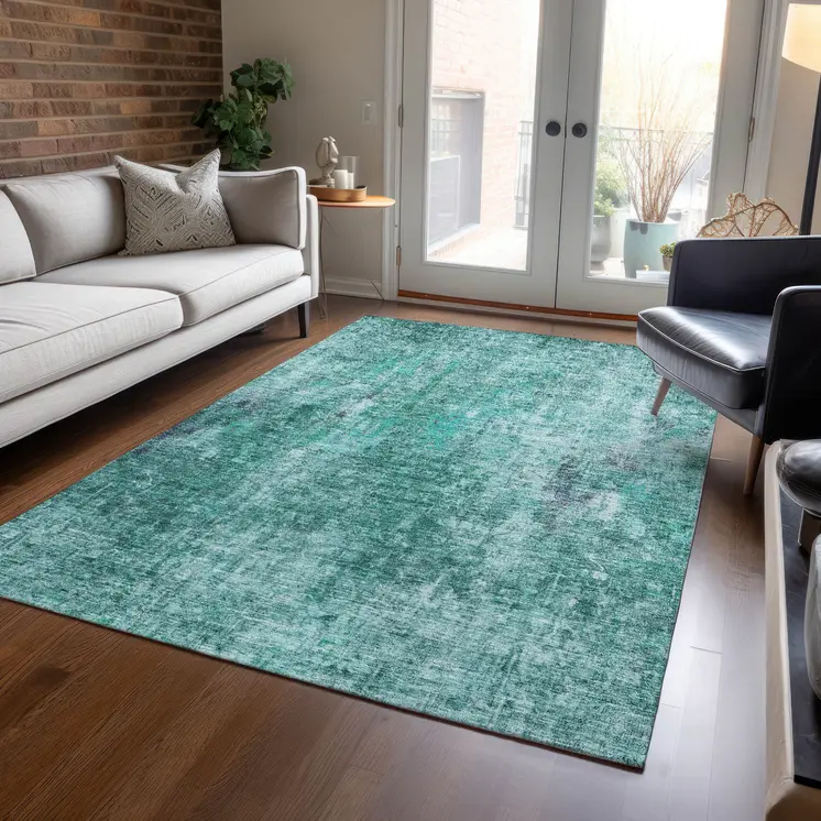 10' X 14' Teal Blue Green And Gray Abstract Washable Indoor Outdoor Area Rug