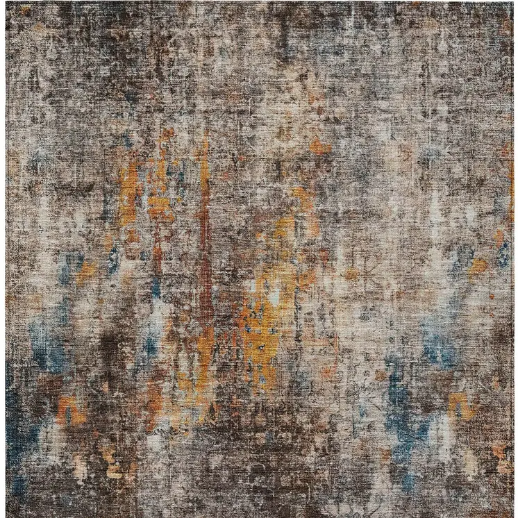 8' X 10' Taupe Chocolate And Copper Abstract Washable Indoor Outdoor Area Rug