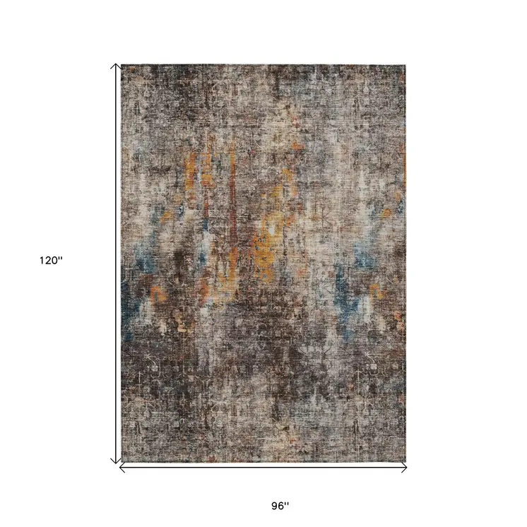 8' X 10' Taupe Chocolate And Copper Abstract Washable Indoor Outdoor Area Rug