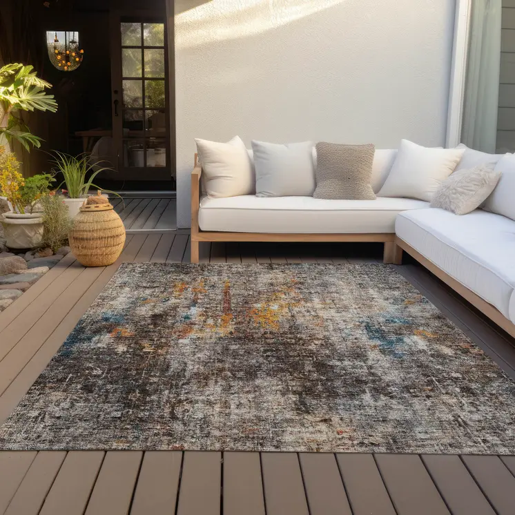 8' X 10' Taupe Chocolate And Copper Abstract Washable Indoor Outdoor Area Rug