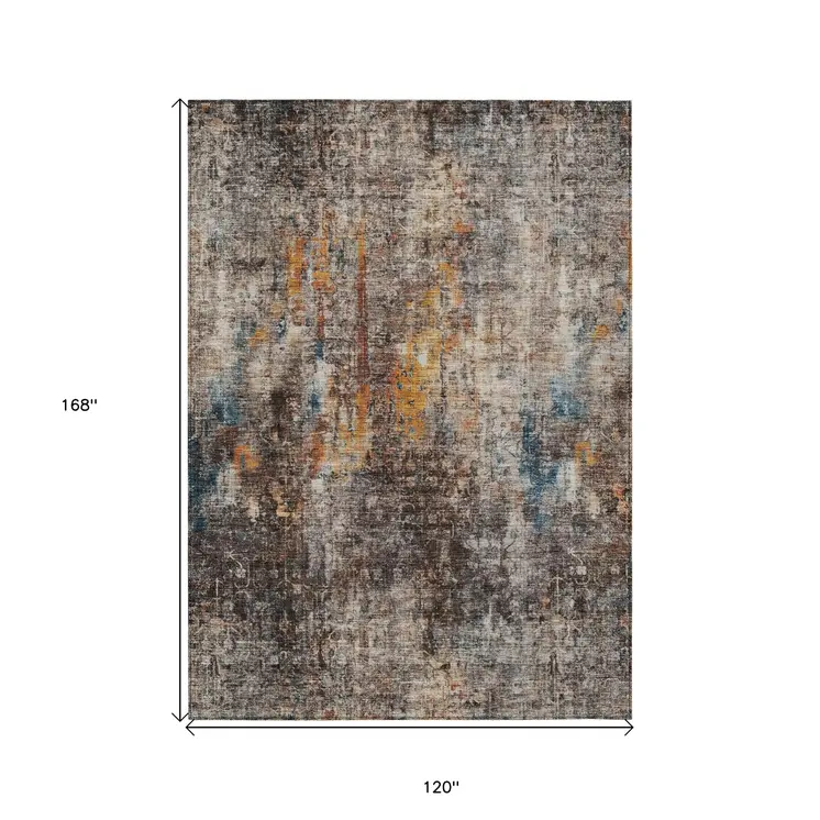 10' X 14' Taupe Chocolate And Copper Abstract Washable Indoor Outdoor Area Rug