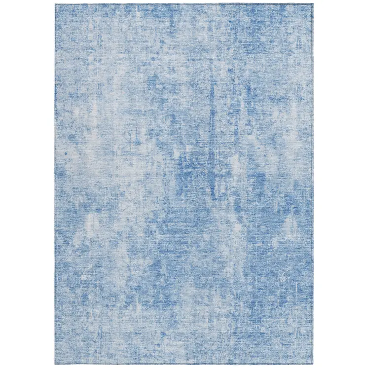 5' X 8' Denim Blue And Ivory Abstract Washable Indoor Outdoor Area Rug