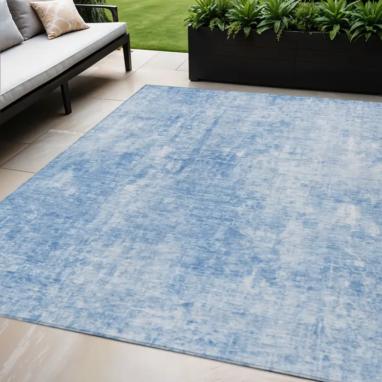 5' X 8' Denim Blue And Ivory Abstract Washable Indoor Outdoor Area Rug