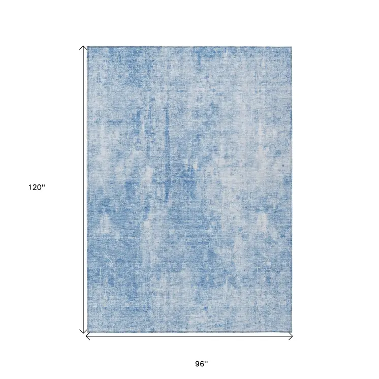 8' X 10' Denim Blue And Ivory Abstract Washable Indoor Outdoor Area Rug