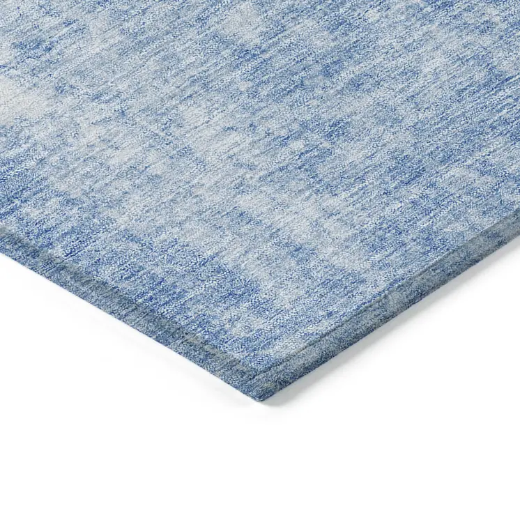 8' X 10' Denim Blue And Ivory Abstract Washable Indoor Outdoor Area Rug
