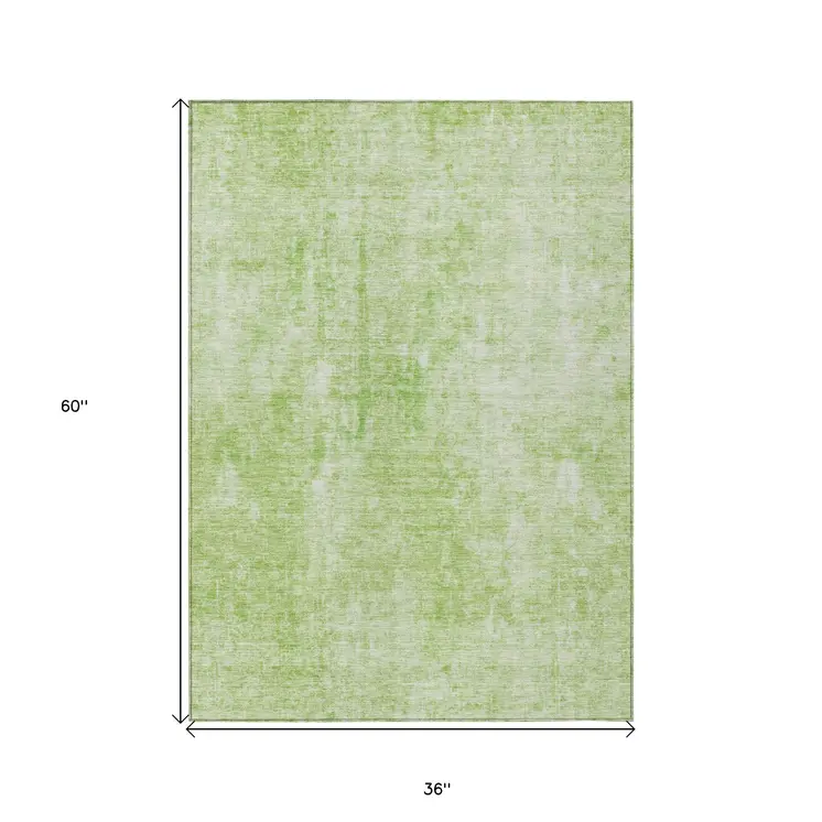 3' X 5' Green Abstract Washable Indoor Outdoor Area Rug