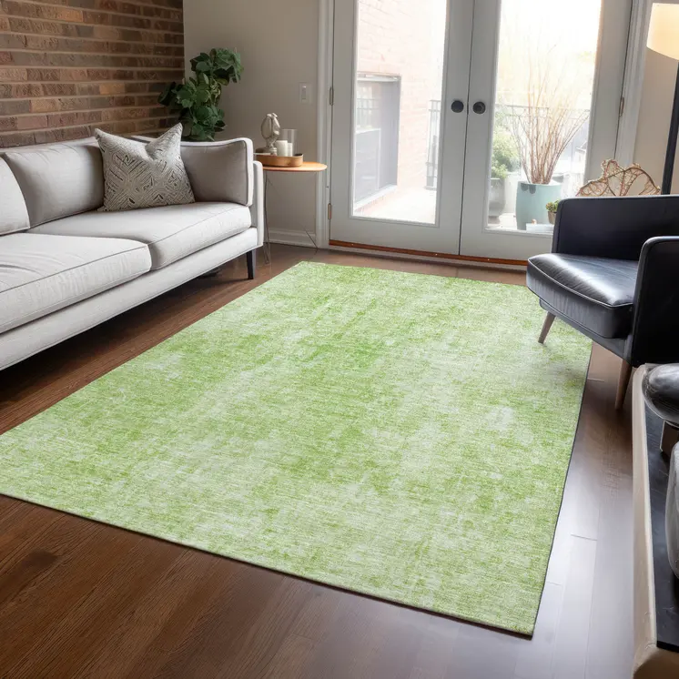 3' X 5' Green Abstract Washable Indoor Outdoor Area Rug