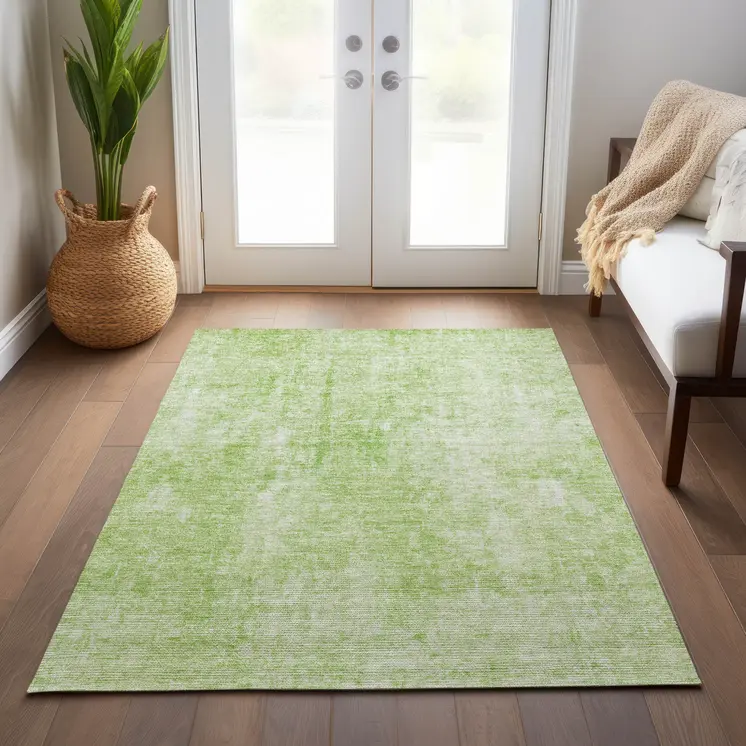 3' X 5' Green Abstract Washable Indoor Outdoor Area Rug
