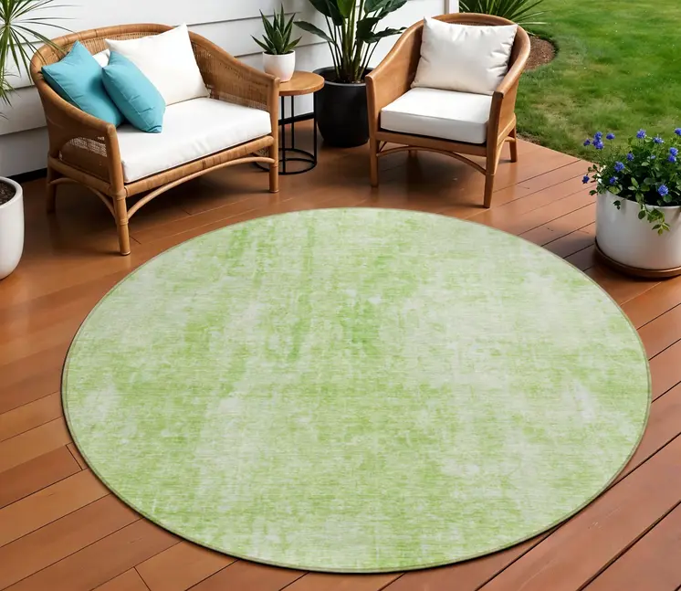 8' Green Round Abstract Washable Indoor Outdoor Area Rug