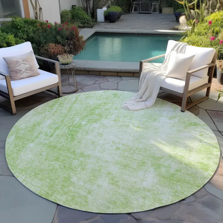 8' Green Round Abstract Washable Indoor Outdoor Area Rug