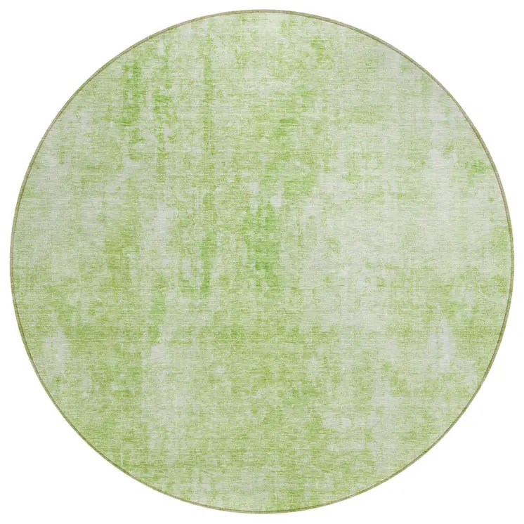 8' Green Round Abstract Washable Indoor Outdoor Area Rug