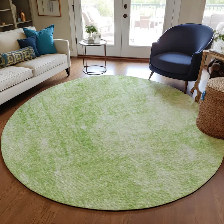 8' Green Round Abstract Washable Indoor Outdoor Area Rug