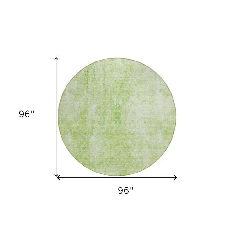 8' Green Round Abstract Washable Indoor Outdoor Area Rug