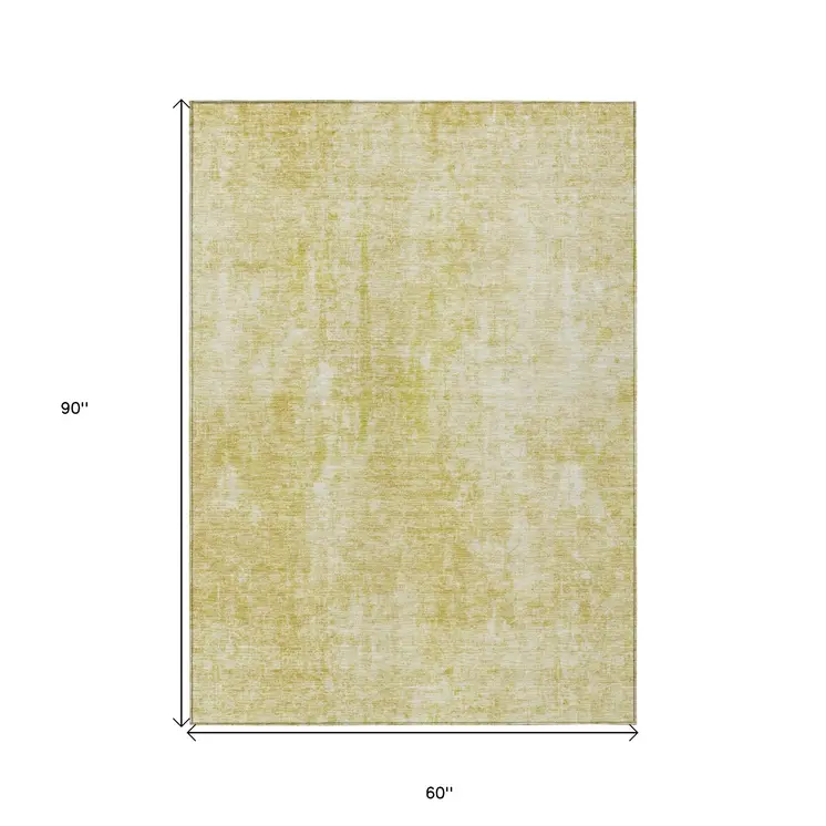 5' X 8' Gold Wheat And Ivory Abstract Washable Indoor Outdoor Area Rug
