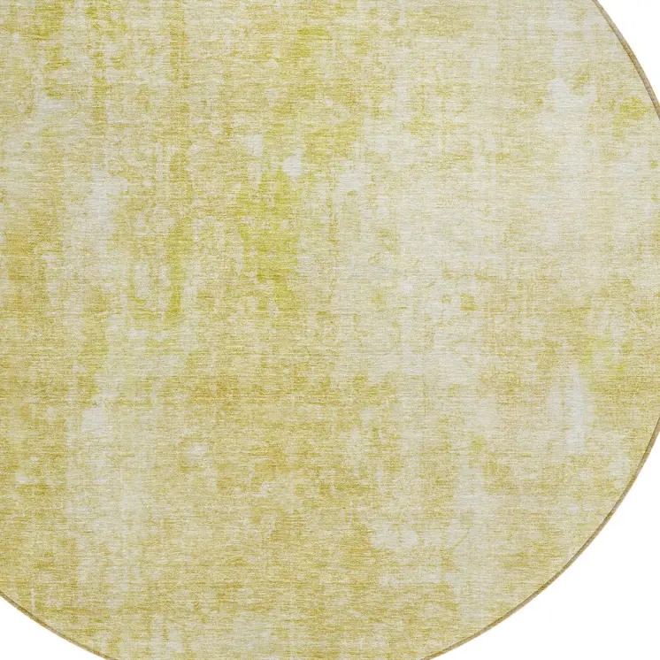 8' Gold Wheat And Ivory Round Abstract Washable Indoor Outdoor Area Rug